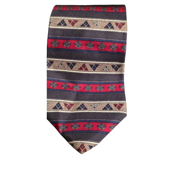Vintage Necktie Lord & Taylor Kensington Collection Silk Red/Blue Geometric - Picture 9 of 9